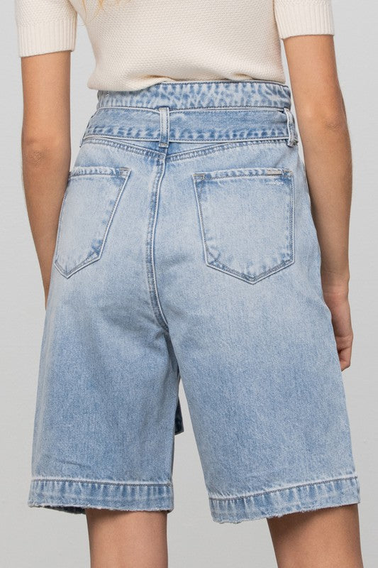 Self Belted Bermuda Denim Shorts - Always24