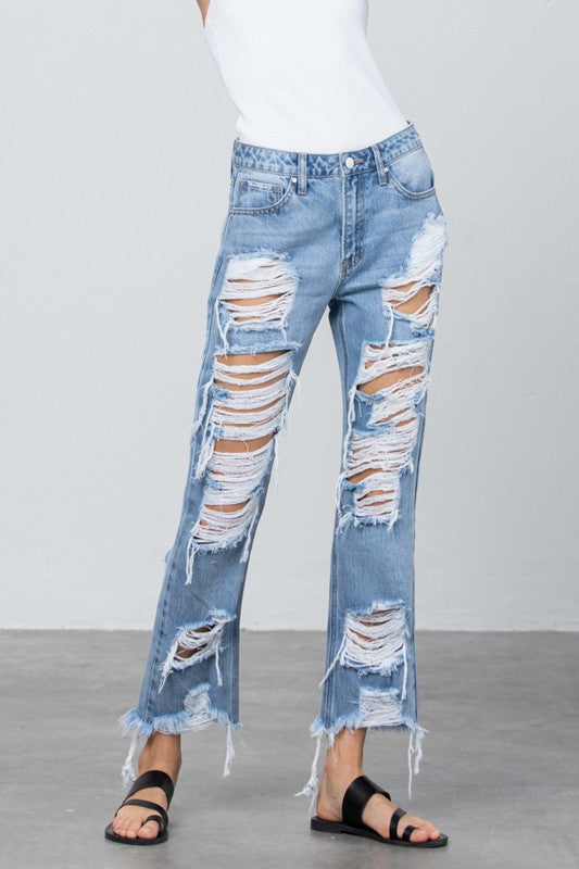 HEAVY DESTROYED STRAIGHT JEANS - Always24