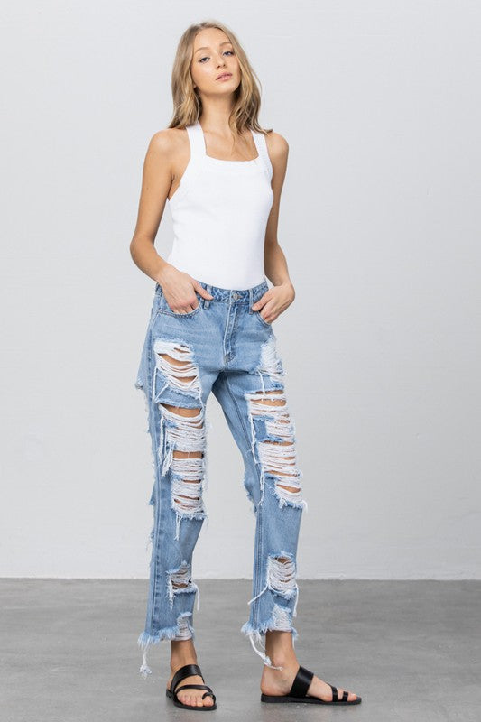 HEAVY DESTROYED STRAIGHT JEANS - Always24