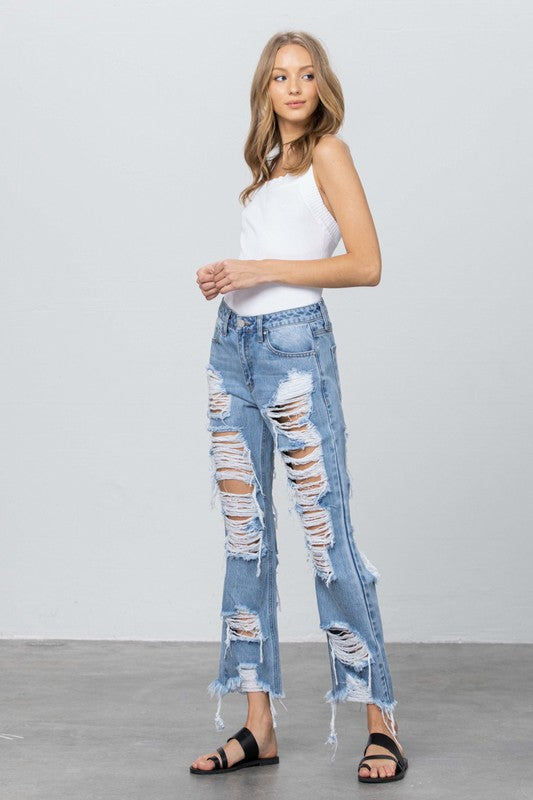 HEAVY DESTROYED STRAIGHT JEANS - Always24