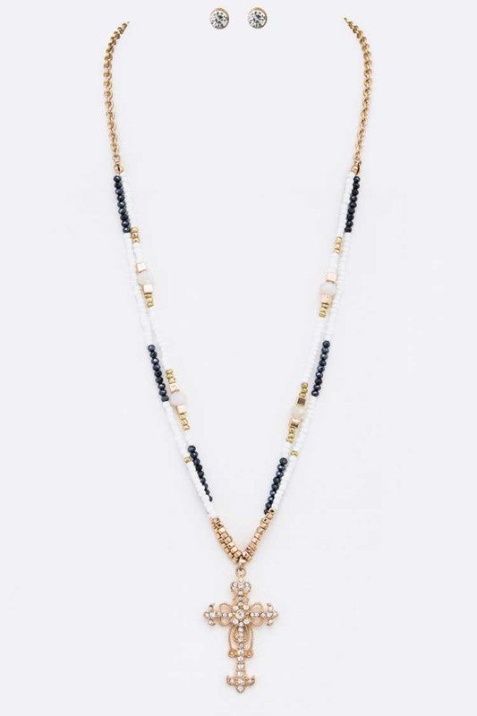 Crystal Cross Pendant Necklace Set - Always24