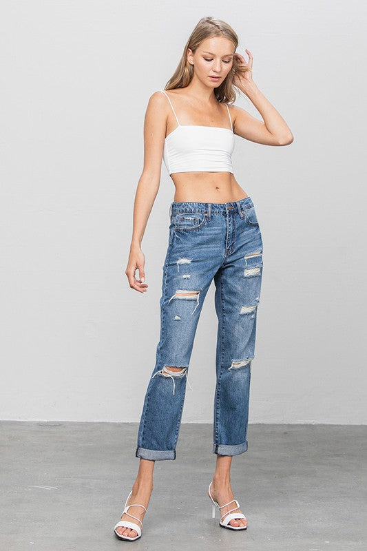 DISTRESSED PREMIUM BOYFRIEND JEANS - Always24