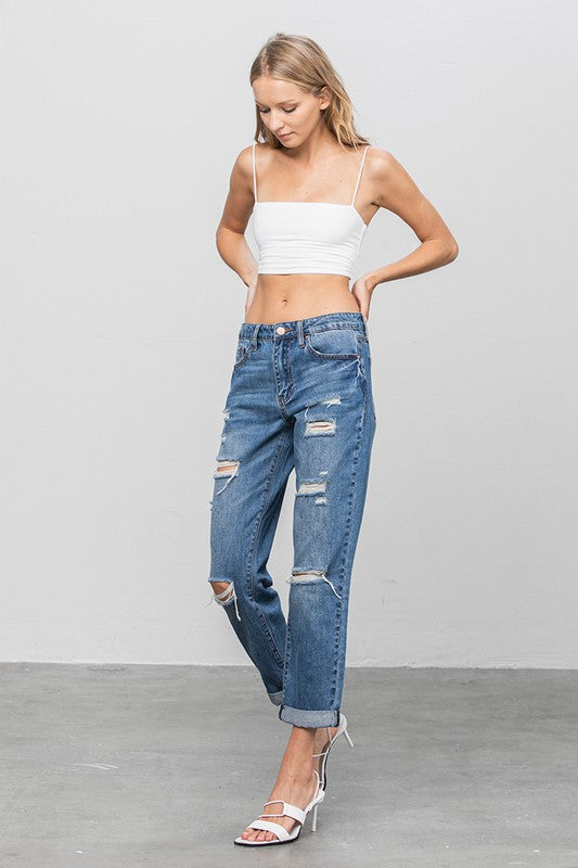 DISTRESSED PREMIUM BOYFRIEND JEANS - Always24