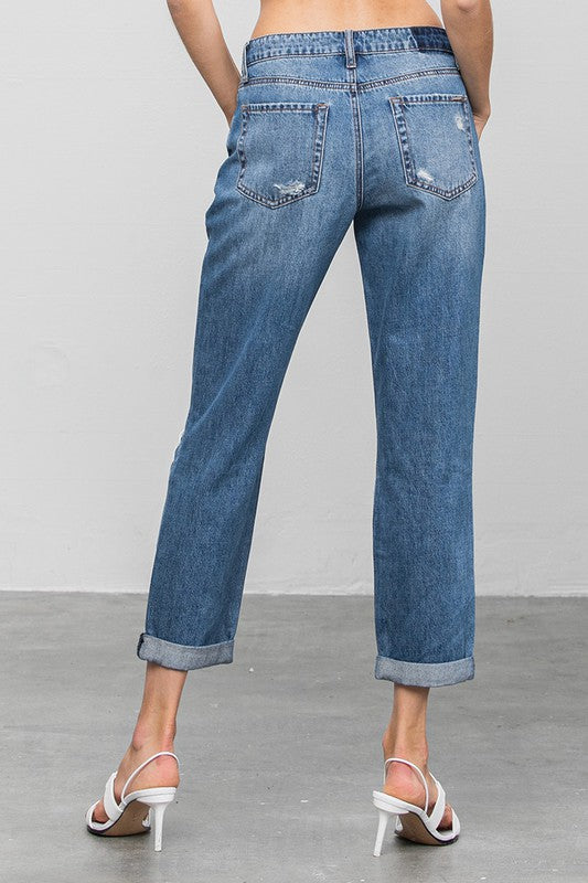 DISTRESSED PREMIUM BOYFRIEND JEANS - Always24