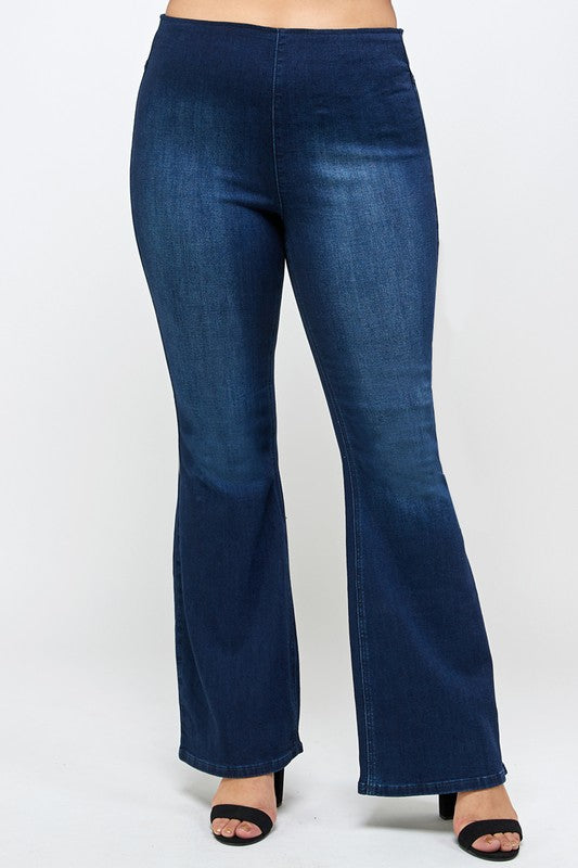 PLUS SIZE MID-RISE BANDED WIDER FLARE JEANS - Always24
