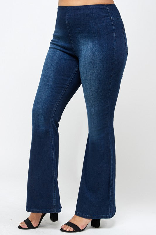 PLUS SIZE MID-RISE BANDED WIDER FLARE JEANS - Always24
