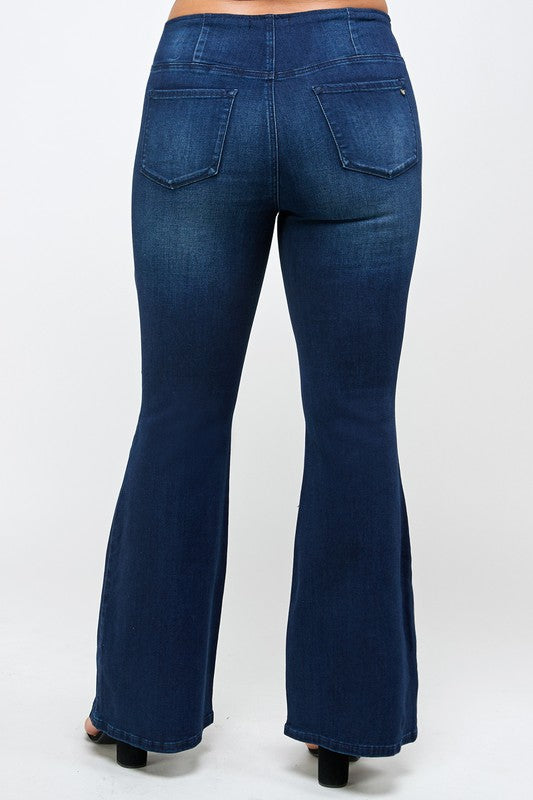 PLUS SIZE MID-RISE BANDED WIDER FLARE JEANS - Always24