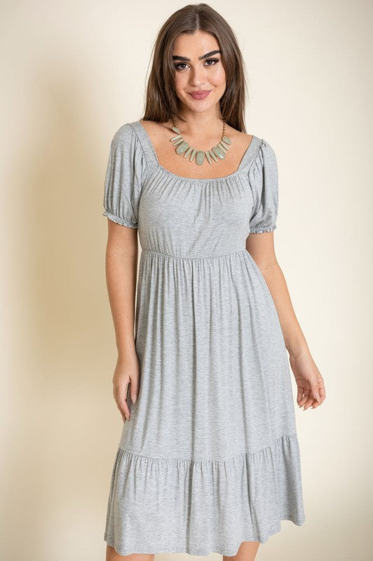 Square Neck Puff Sleeve Boho Dress - Always24