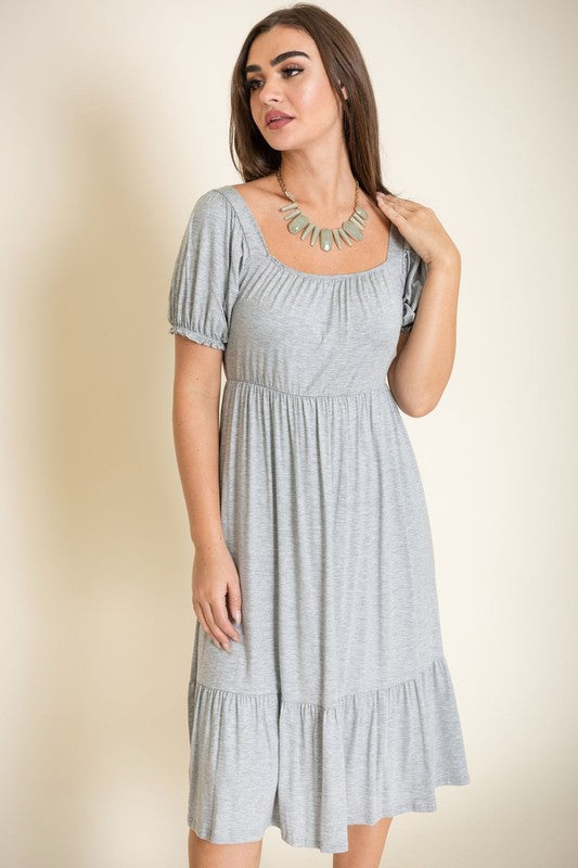 Square Neck Puff Sleeve Boho Dress - Always24