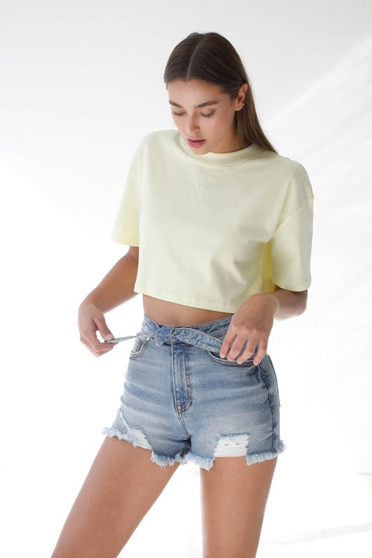 FRONT RIBBON TIE DETAIL SHORTS - Always24