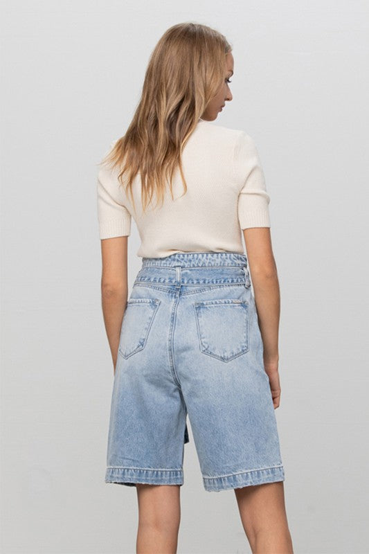 Self Belted Bermuda Denim Shorts - Always24