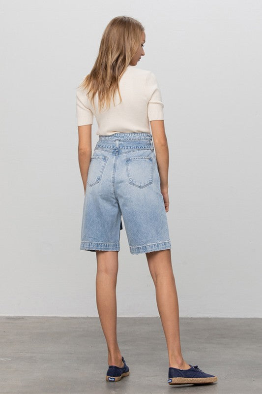 Self Belted Bermuda Denim Shorts - Always24