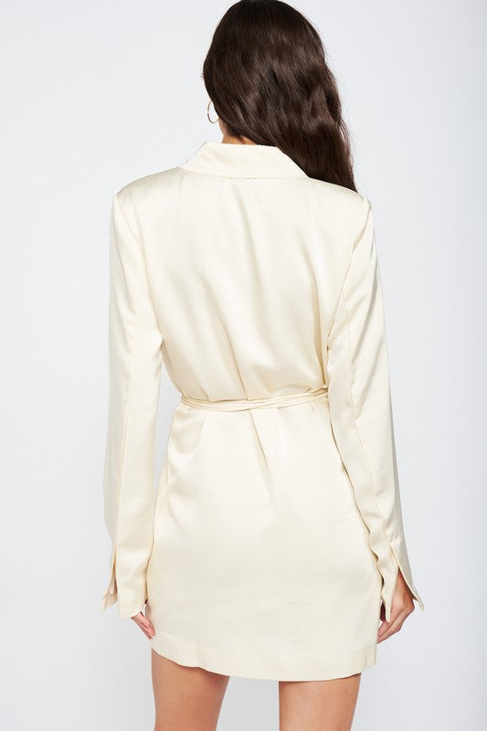 WRAPPED BLAZER MINI DRESS WITH DRAWSTRING - Always24