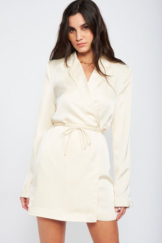 WRAPPED BLAZER MINI DRESS WITH DRAWSTRING - Always24