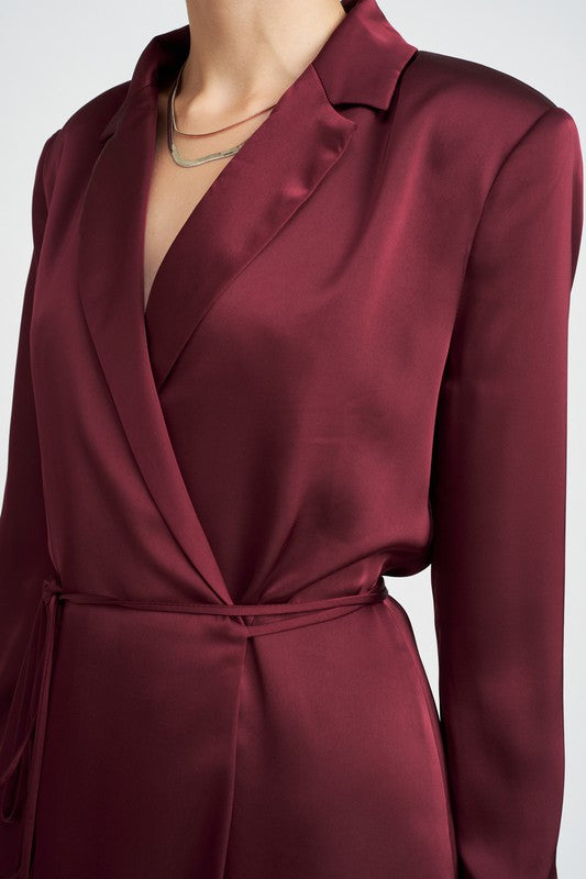 WRAPPED BLAZER MINI DRESS WITH DRAWSTRING - Always24