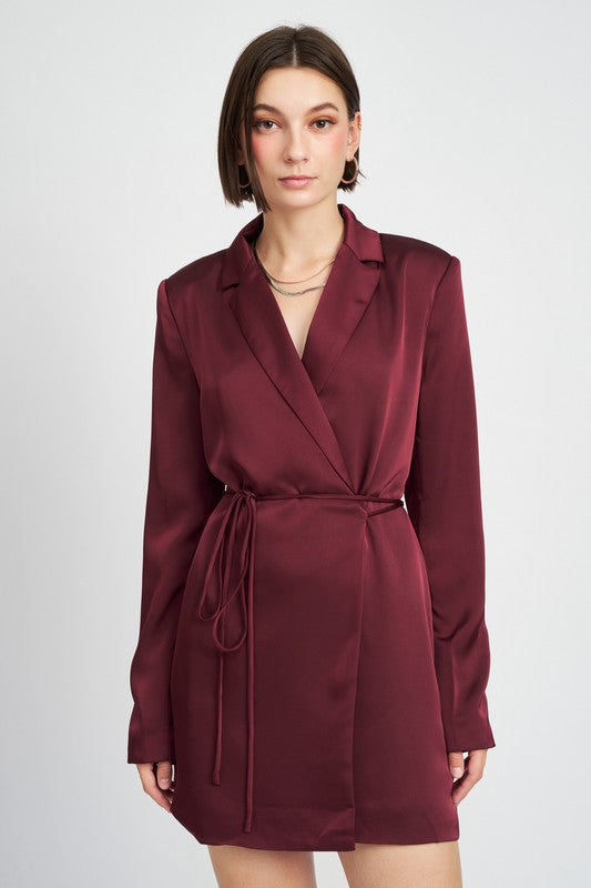 WRAPPED BLAZER MINI DRESS WITH DRAWSTRING - Always24