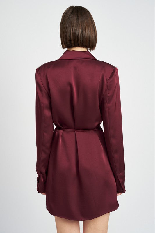 WRAPPED BLAZER MINI DRESS WITH DRAWSTRING - Always24