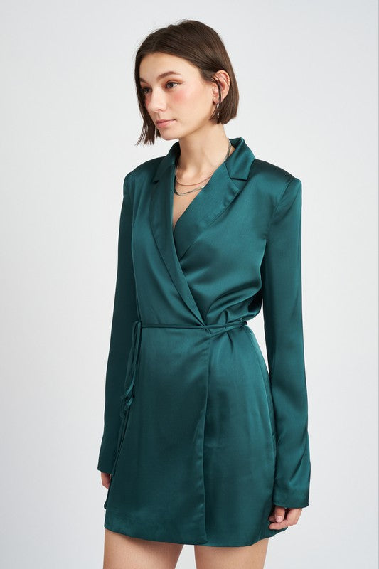 WRAPPED BLAZER MINI DRESS WITH DRAWSTRING - Always24