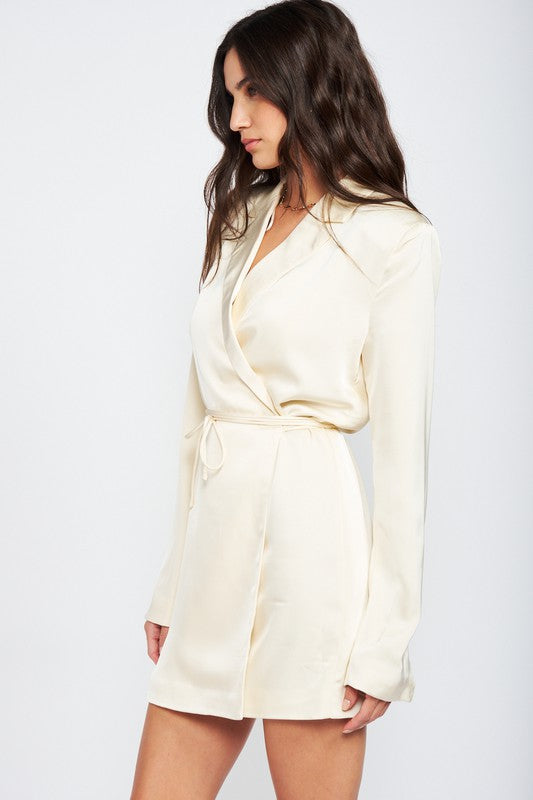 WRAPPED BLAZER MINI DRESS WITH DRAWSTRING - Always24