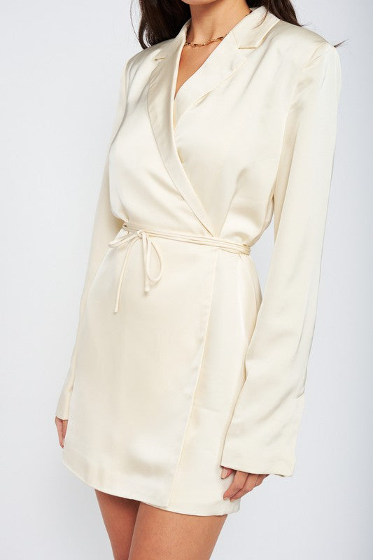 WRAPPED BLAZER MINI DRESS WITH DRAWSTRING - Always24