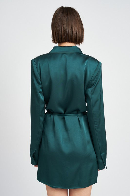 WRAPPED BLAZER MINI DRESS WITH DRAWSTRING - Always24