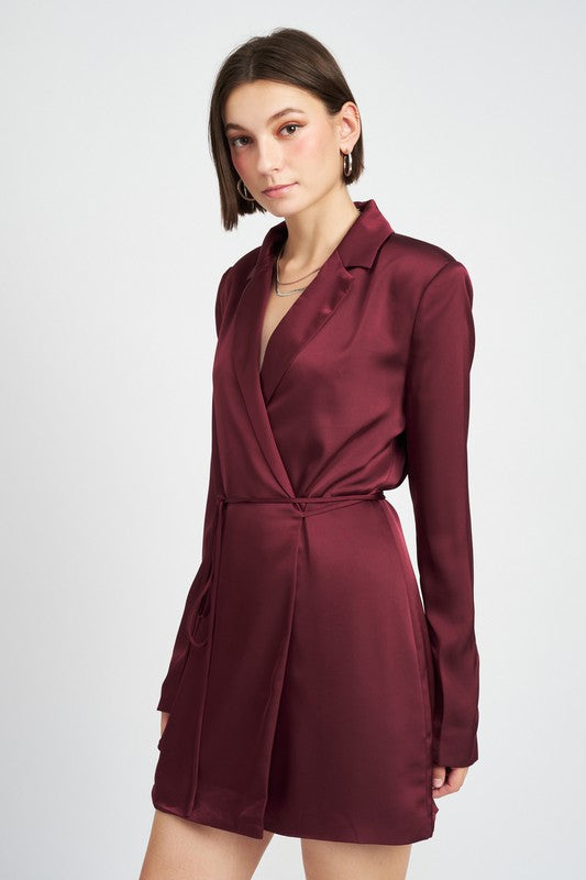 WRAPPED BLAZER MINI DRESS WITH DRAWSTRING - Always24