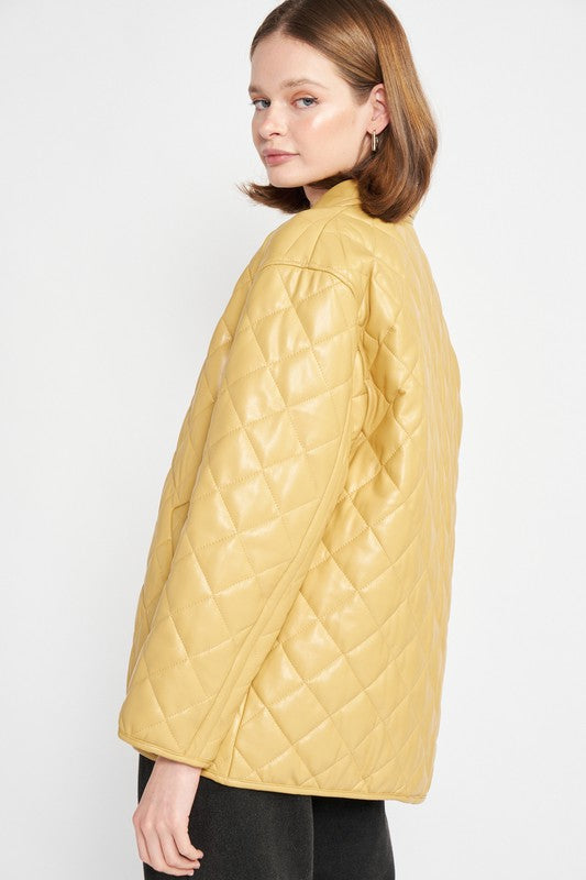 QUILTED PU BUTTON DOWN JACKET - Always24