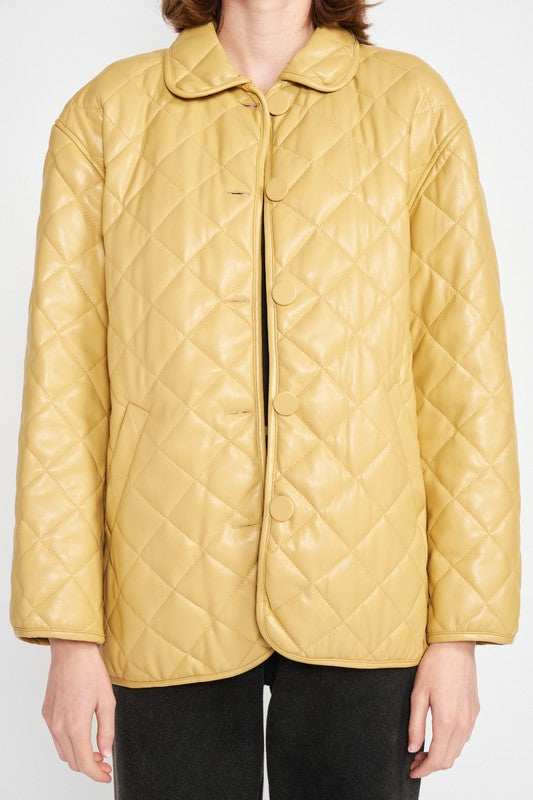 QUILTED PU BUTTON DOWN JACKET - Always24