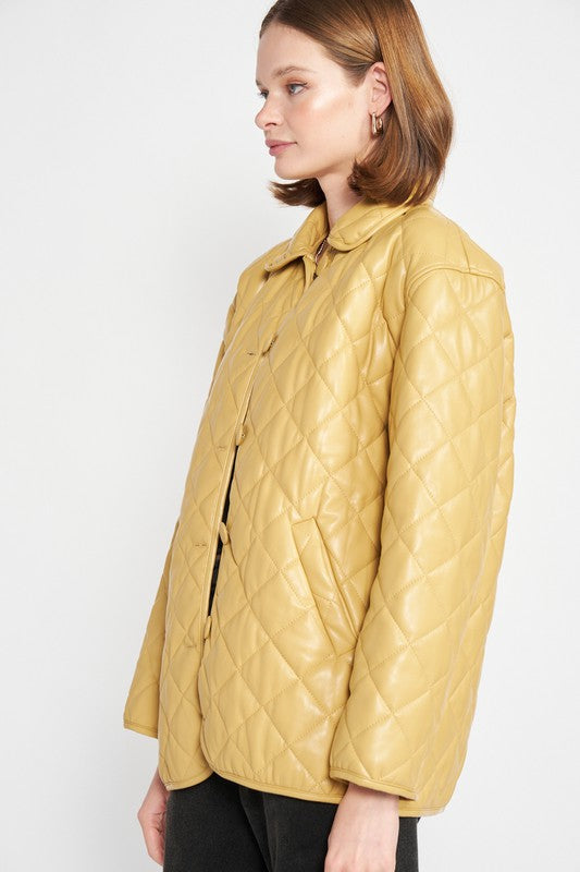 QUILTED PU BUTTON DOWN JACKET - Always24