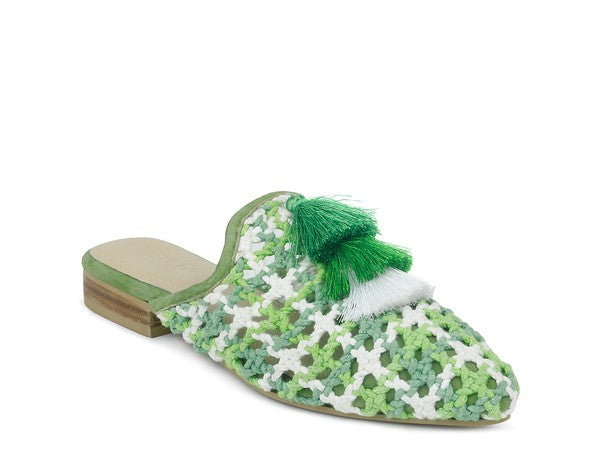 Always24 WOVEN FLAT MULES WITH TASSELS - Always24