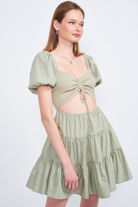 PUFF SLEEVE BABY DOLL MINI DRESS - Always24