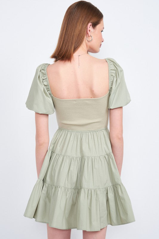 PUFF SLEEVE BABY DOLL MINI DRESS - Always24