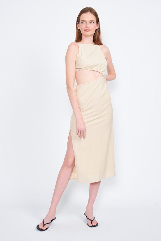 SPAGHETTI STRAP MIDI DRESS WITH WAIST CUT OUT - Always24