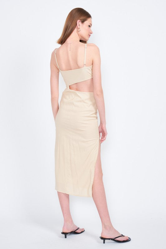 SPAGHETTI STRAP MIDI DRESS WITH WAIST CUT OUT - Always24