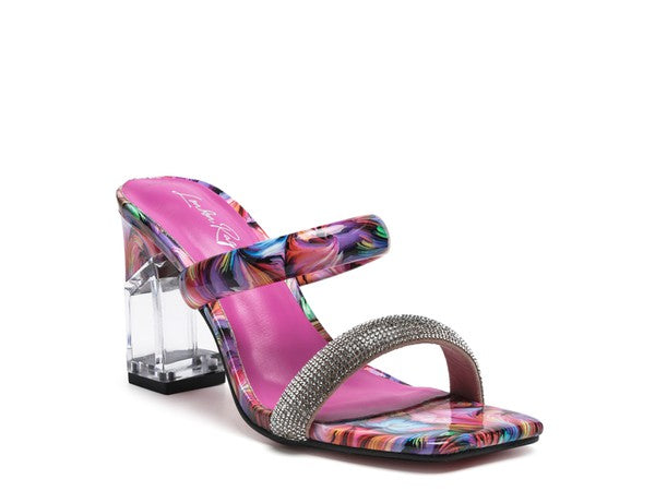 Marble Print Block Heel Slides | Clear Detail | Stylish Footwear - Trendify