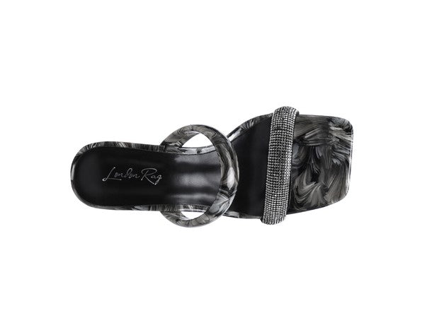 Marble Print Block Heel Slides | Clear Detail | Stylish Footwear - Trendify