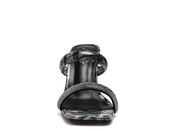Marble Print Block Heel Slides | Clear Detail | Stylish Footwear - Trendify