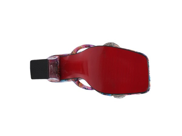 Marble Print Block Heel Slides | Clear Detail | Stylish Footwear - Trendify