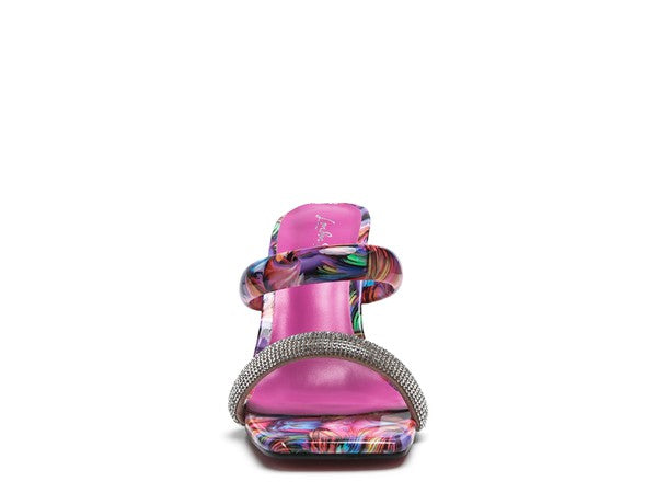 Marble Print Block Heel Slides | Clear Detail | Stylish Footwear - Trendify