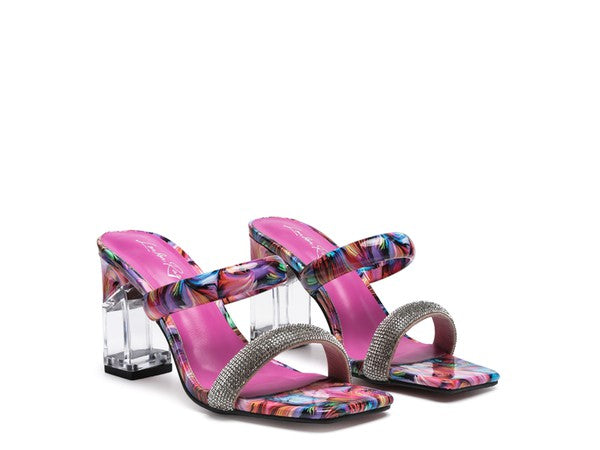 Marble Print Block Heel Slides | Clear Detail | Stylish Footwear - Trendify