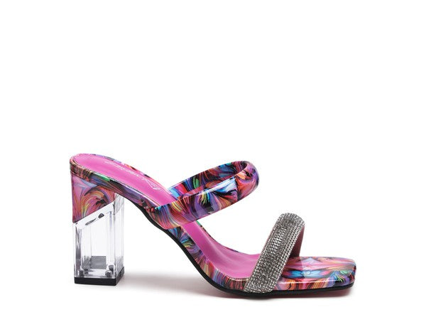 Marble Print Block Heel Slides | Clear Detail | Stylish Footwear - Trendify