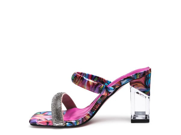 Marble Print Block Heel Slides | Clear Detail | Stylish Footwear - Trendify