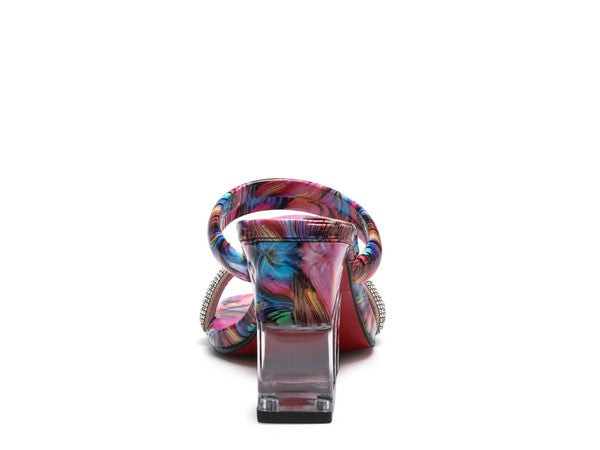 Marble Print Block Heel Slides | Clear Detail | Stylish Footwear - Trendify