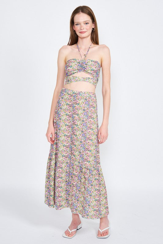 BUTTON UP FLORAL MAXI SKIRT - Always24
