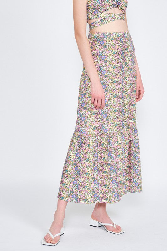 BUTTON UP FLORAL MAXI SKIRT - Always24