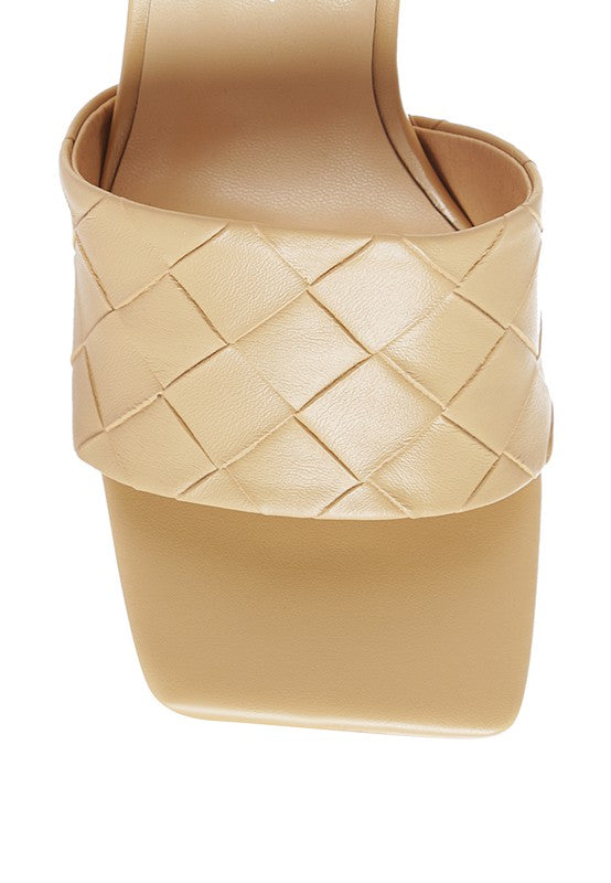 High Heeled Woven Square Toe Sandal - Elegant Summer Style - ShoeEmpire