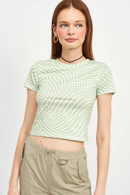 CHECKERED SHORT SLEEVE BABY TEE - Always24