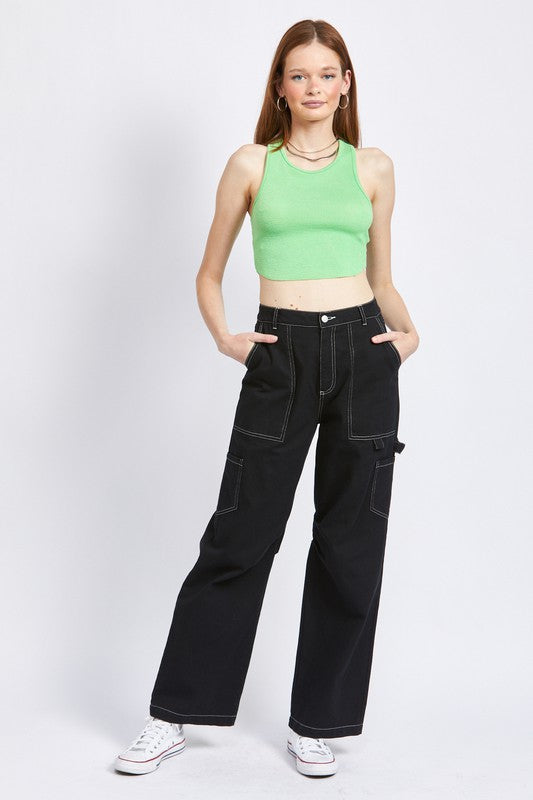 HIGH RISE FIT CARGO PANTS - Always24