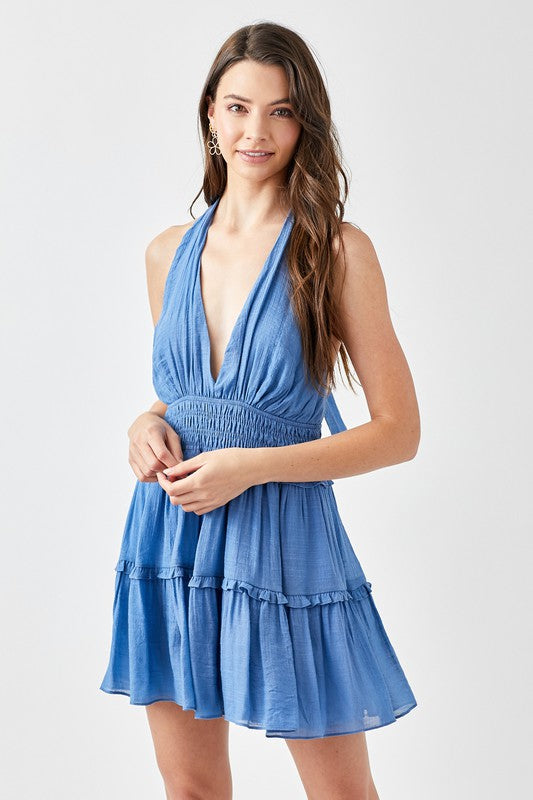 Always24 Halter Neck Smocked Ruffle Dress - Always24