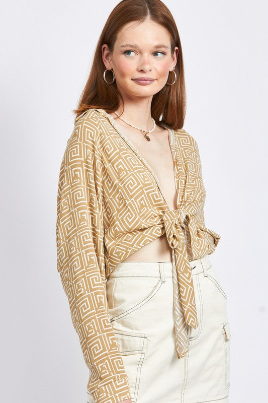 PRINTED TIE FRONT TOP - Always24